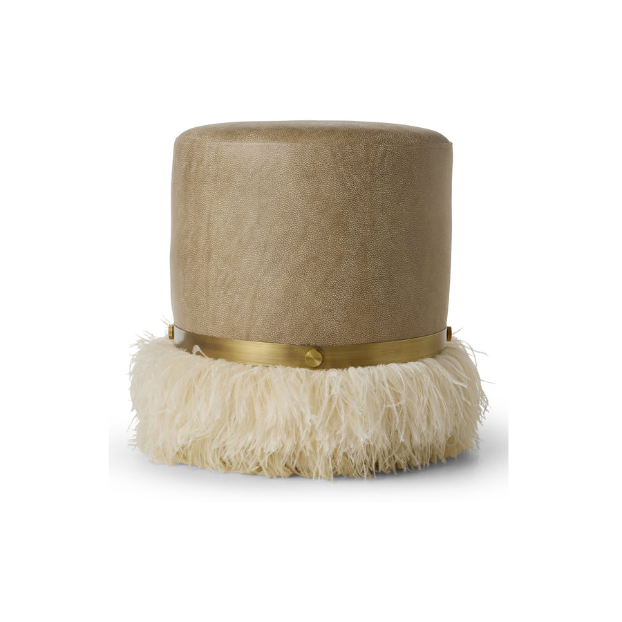 Ostrich Fluff Pouf Cream Leather