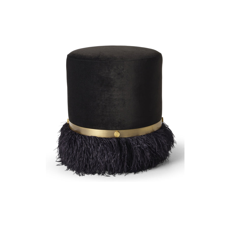 Ostrich Fluff Pouf Black Velvet