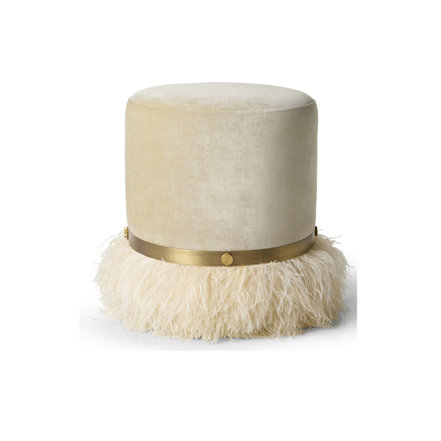 Ostrich Fluff Pouf Cream Velvet