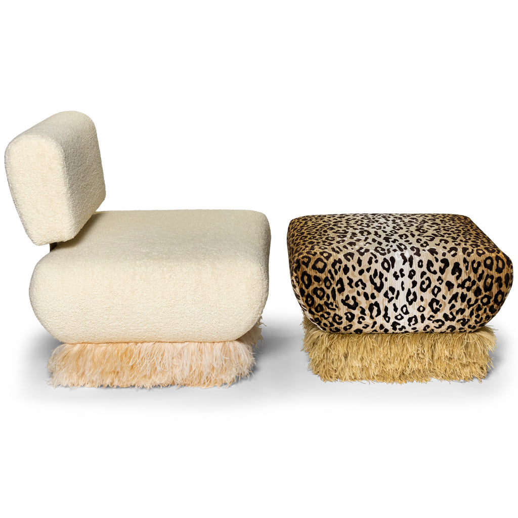 Ostrich Fluff Leopard Ottoman - Egg Designs