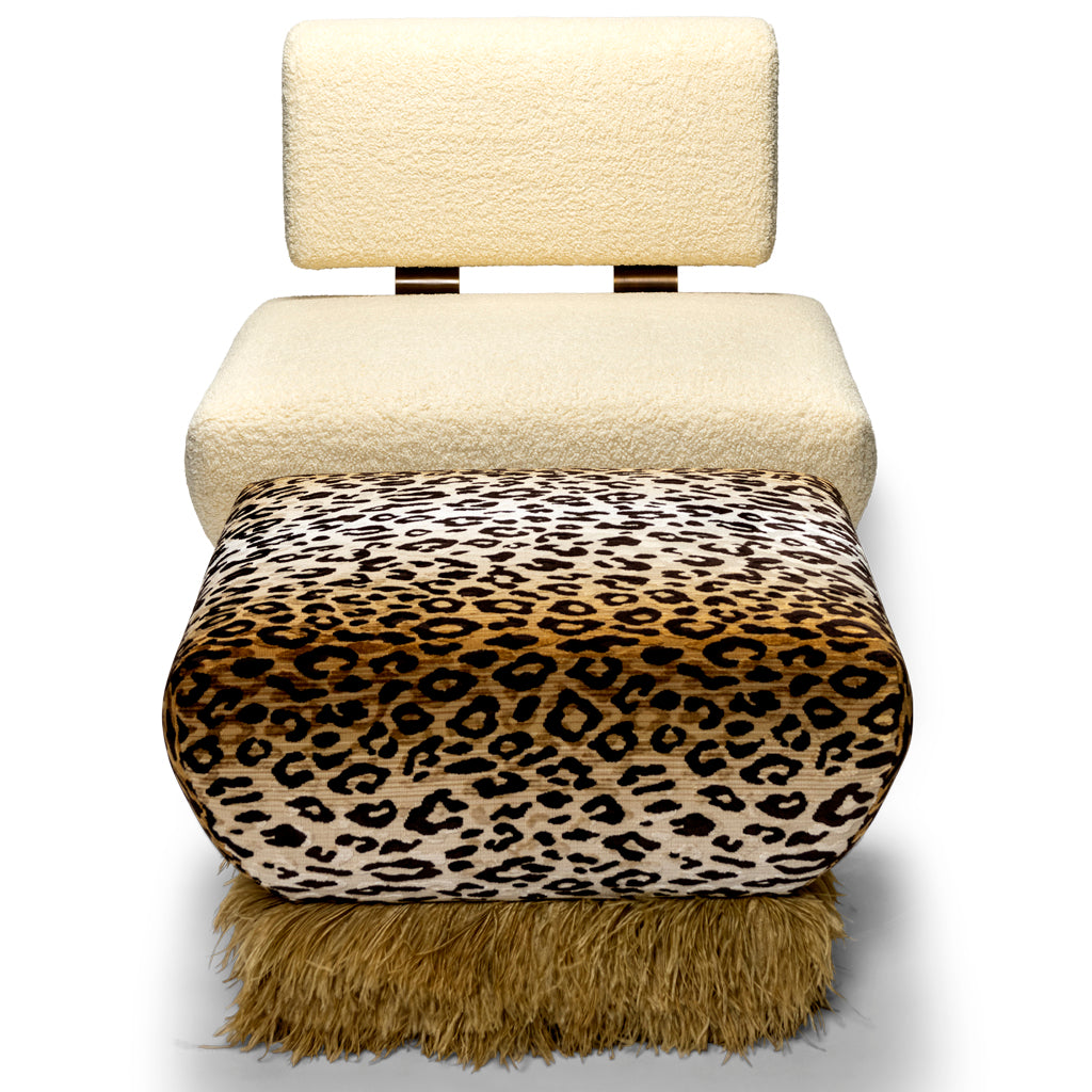 Ostrich Fluff Leopard Ottoman - Egg Designs