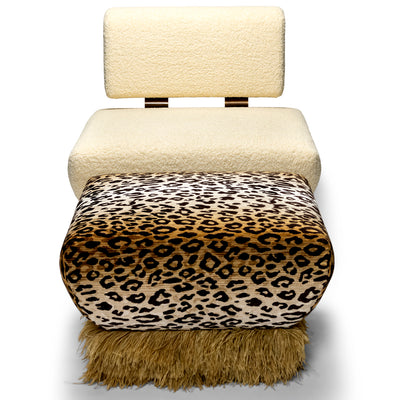 Ostrich Fluff Leopard Ottoman - Egg Designs