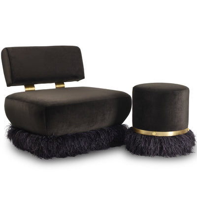 Ostrich Fluff Pouf Black Velvet
