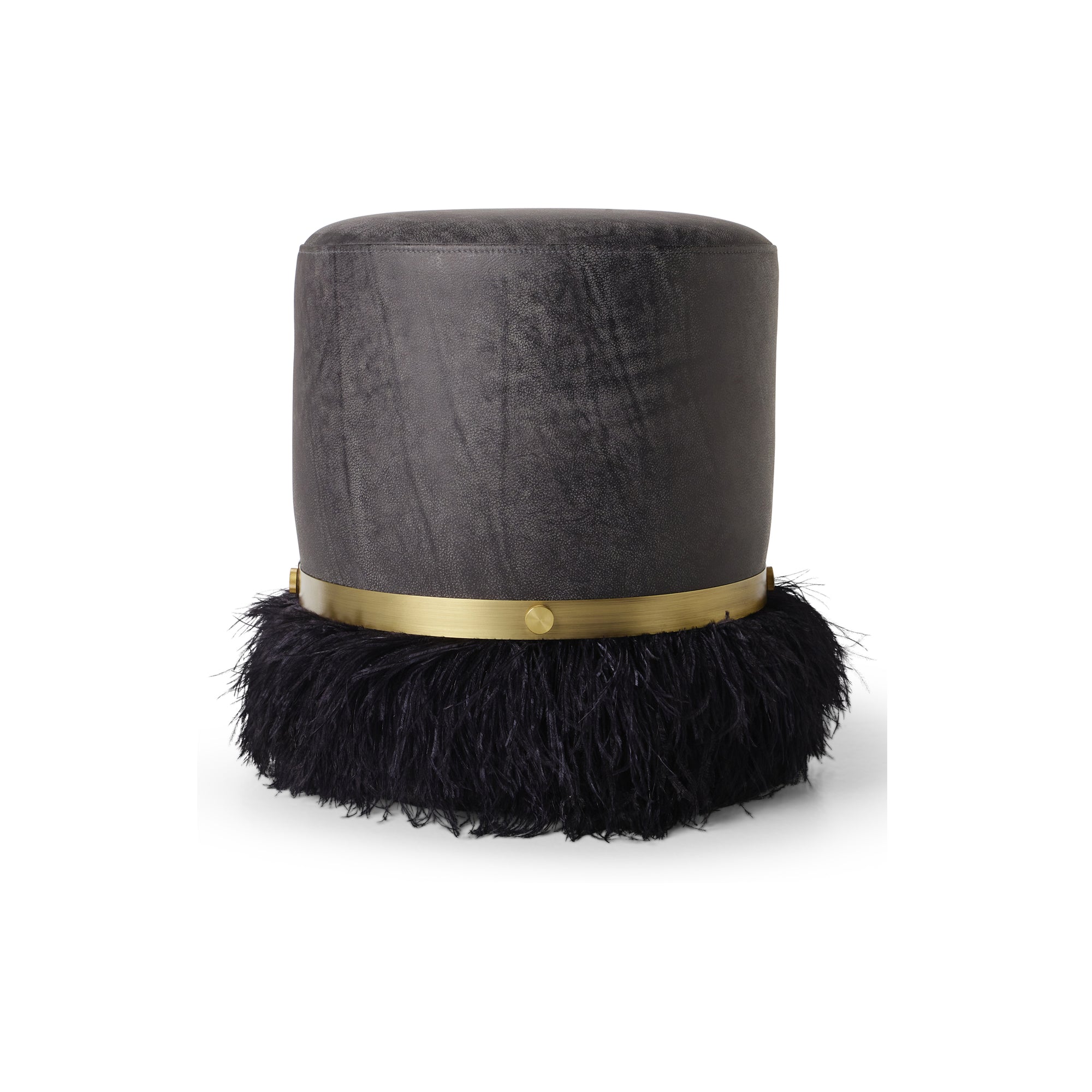 Ostrich Fluff Pouf Black Leather
