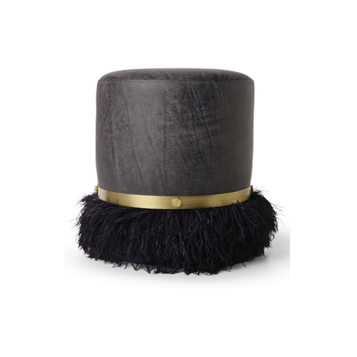 Ostrich Fluff Pouf Black Leather