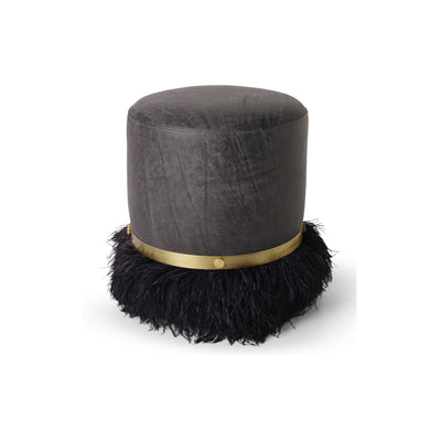 Ostrich Fluff Pouf Black Leather