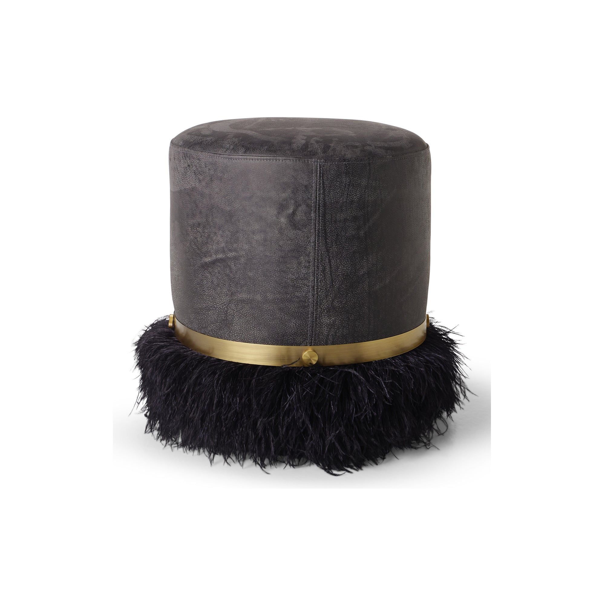 Ostrich Fluff Pouf Black Leather