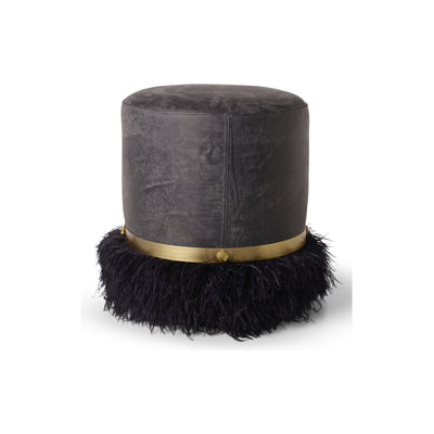 Ostrich Fluff Pouf Black Leather