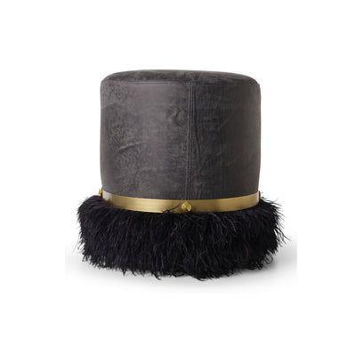 Ostrich Fluff Pouf Black Leather