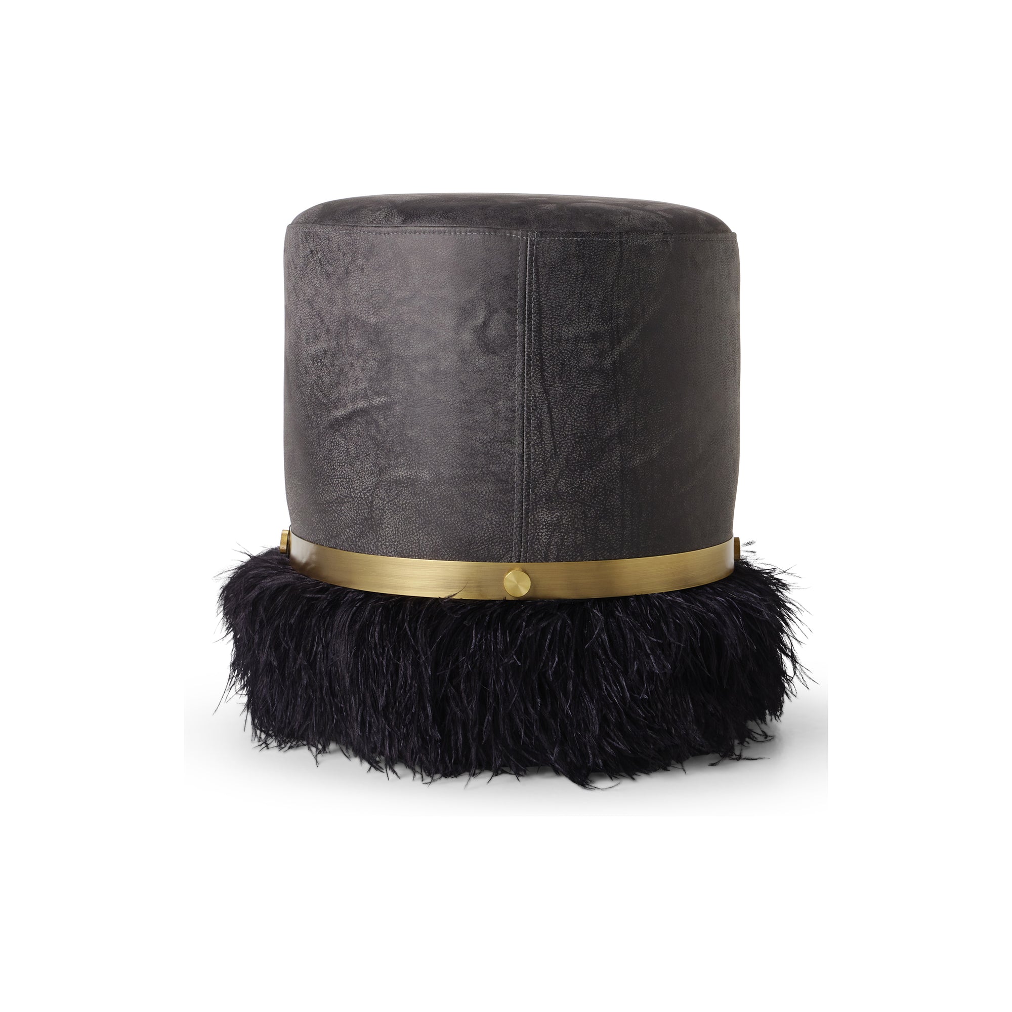 Ostrich Fluff Pouf Black Leather