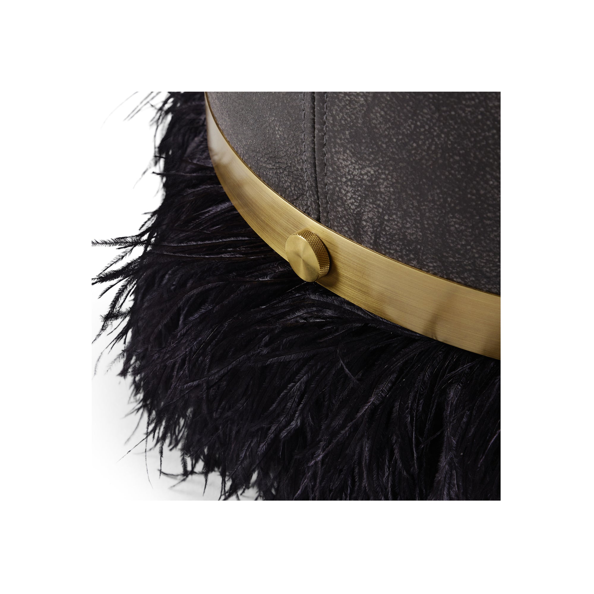 Ostrich Fluff Pouf Black Leather