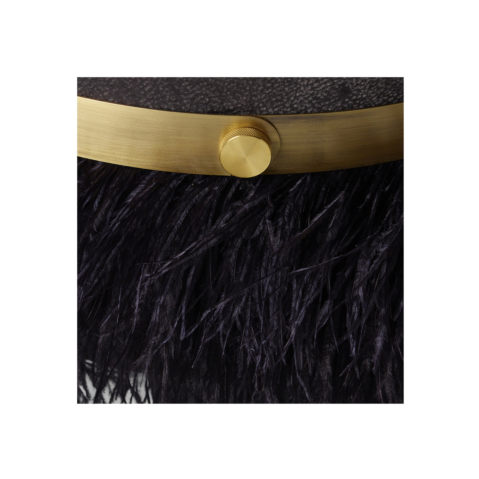 Ostrich Fluff Pouf Black Leather