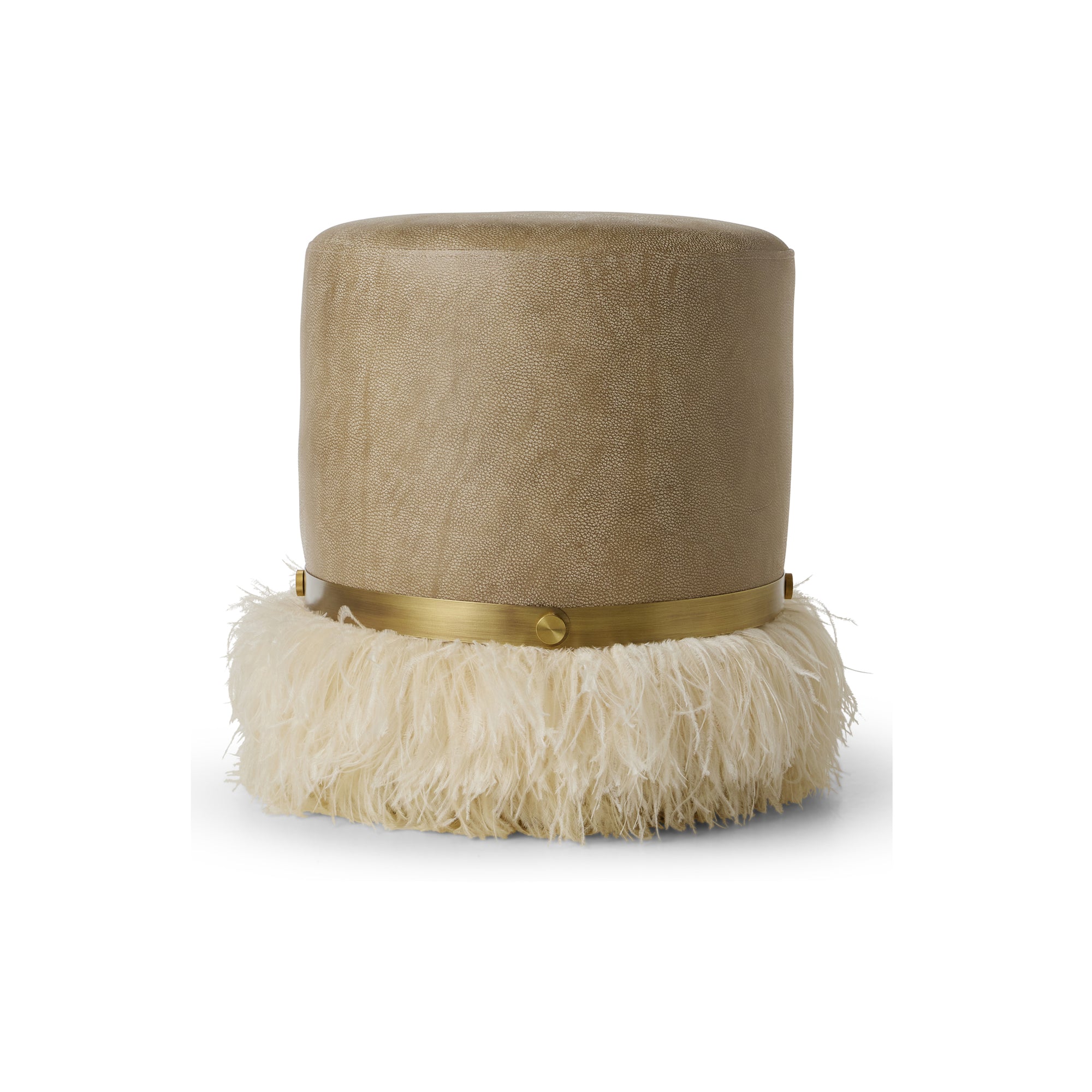 Ostrich Fluff Pouf Cream Leather