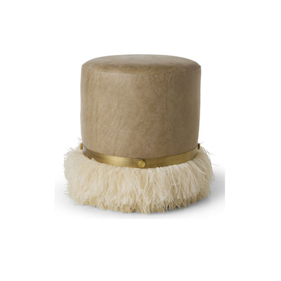 Ostrich Fluff Pouf Cream Leather