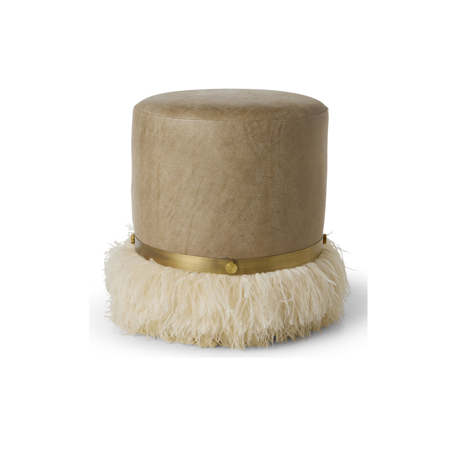 Ostrich Fluff Pouf Cream Leather