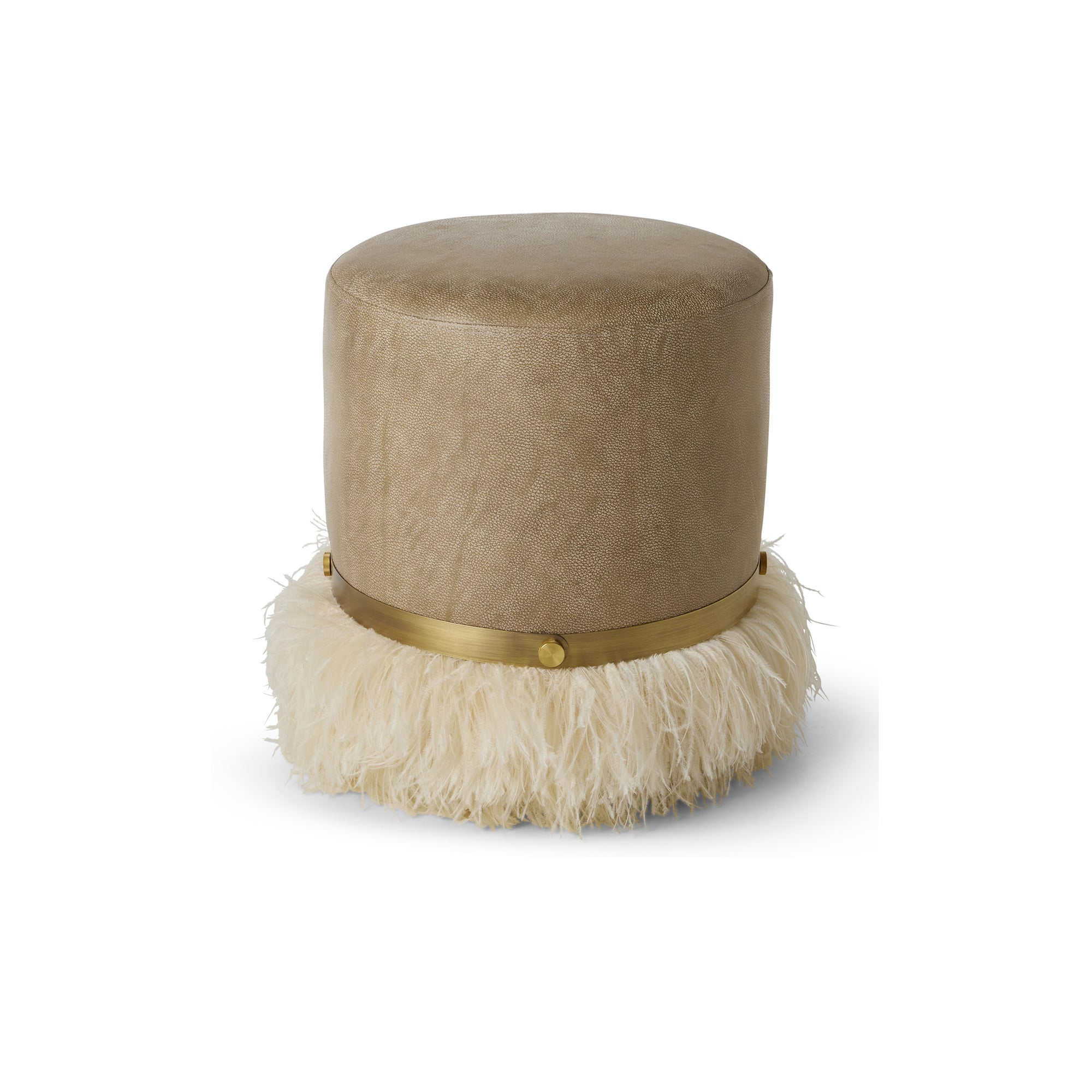 Ostrich Fluff Pouf Cream Leather