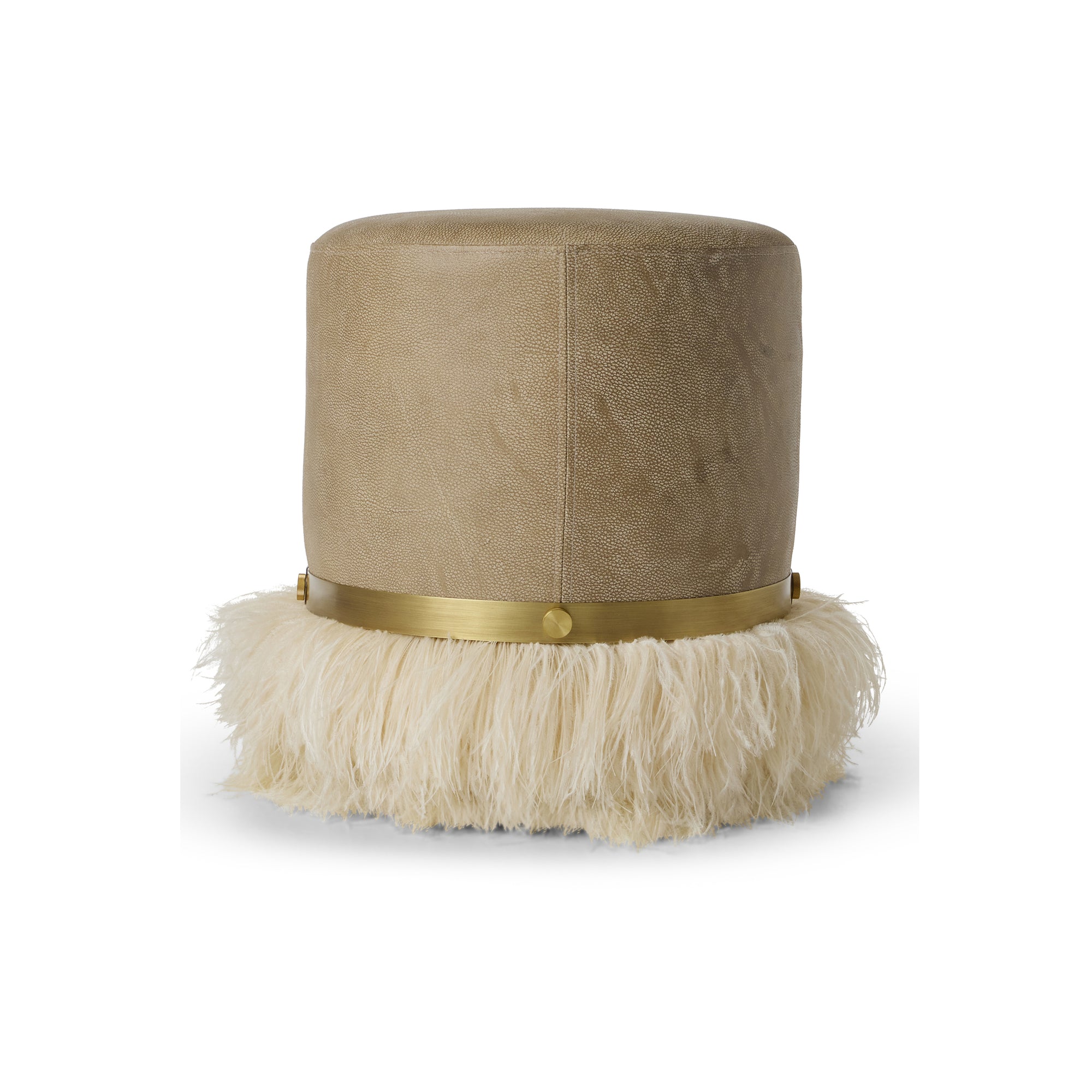 Ostrich Fluff Pouf Cream Leather
