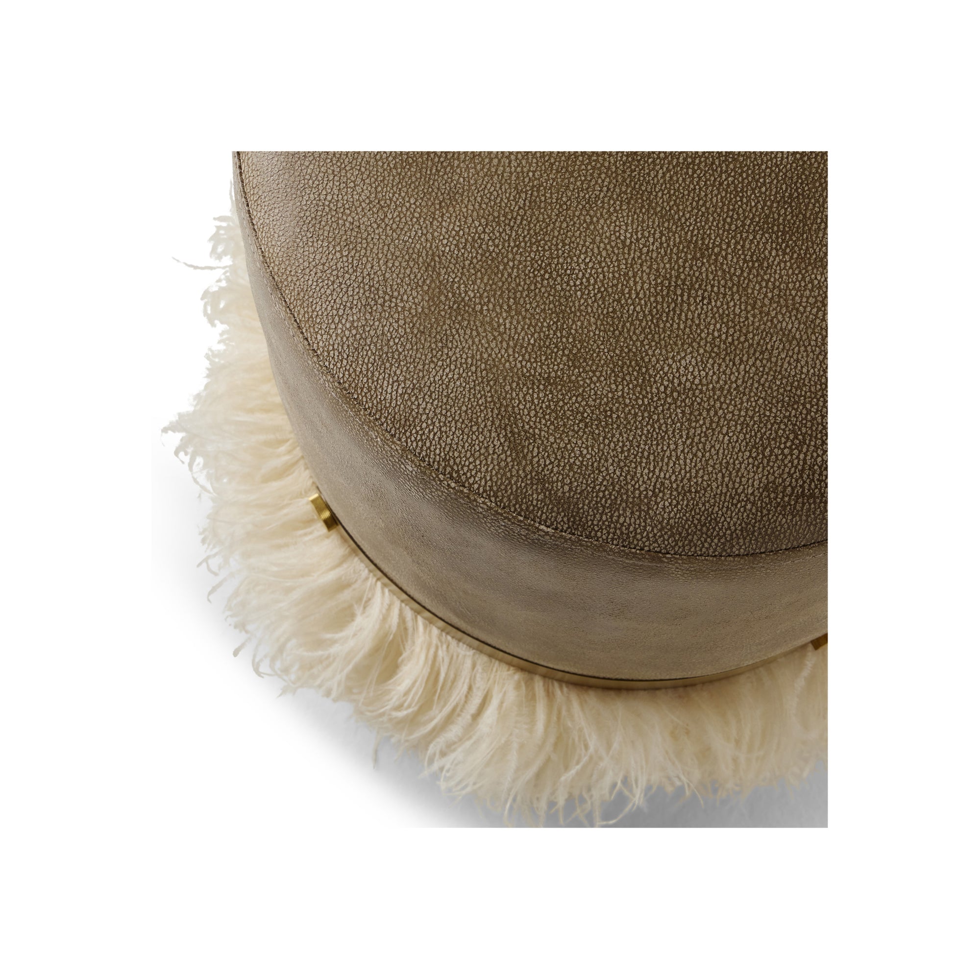 Ostrich Fluff Pouf Cream Leather