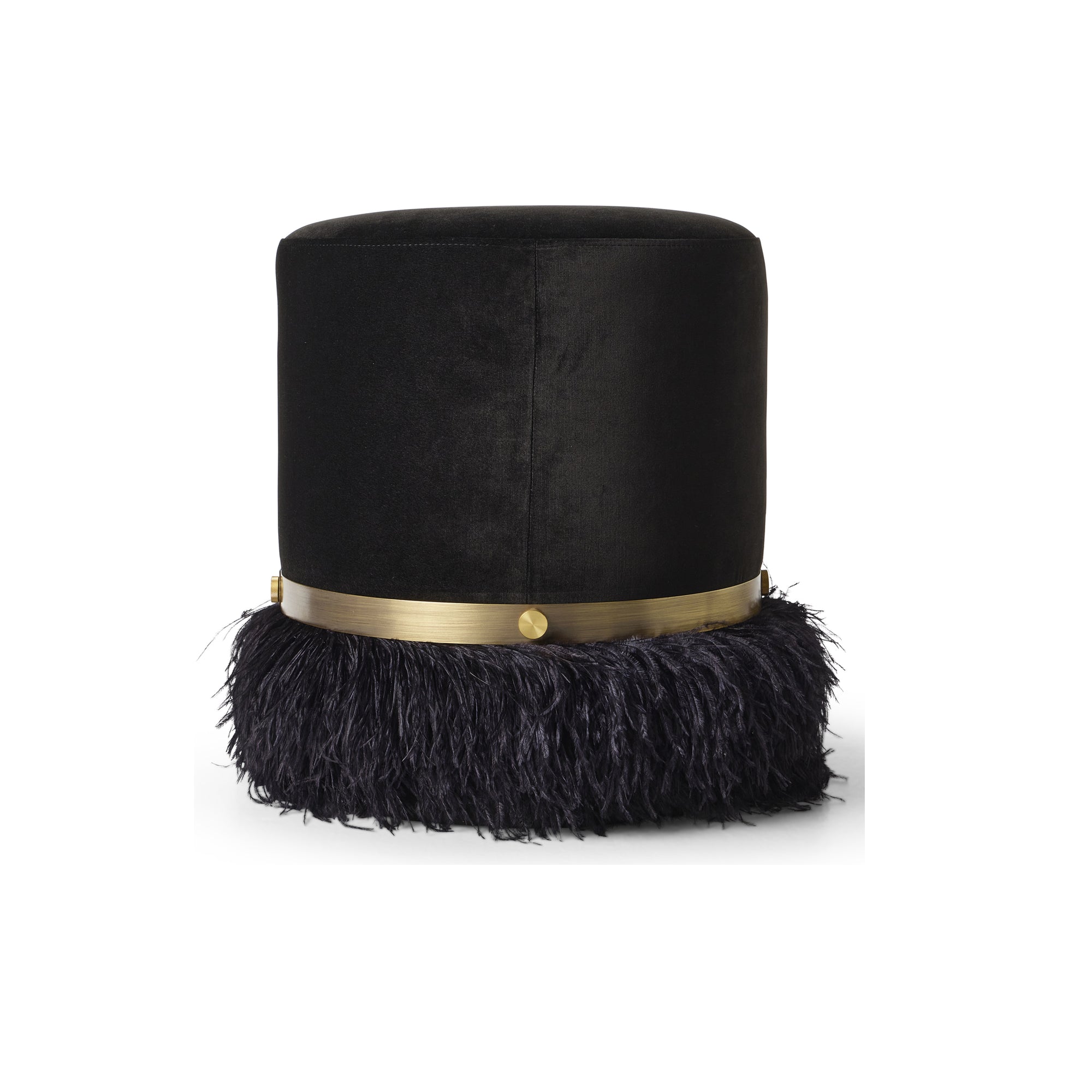 Ostrich Fluff Pouf Black Velvet