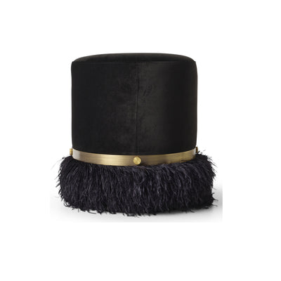 Ostrich Fluff Pouf Black Velvet