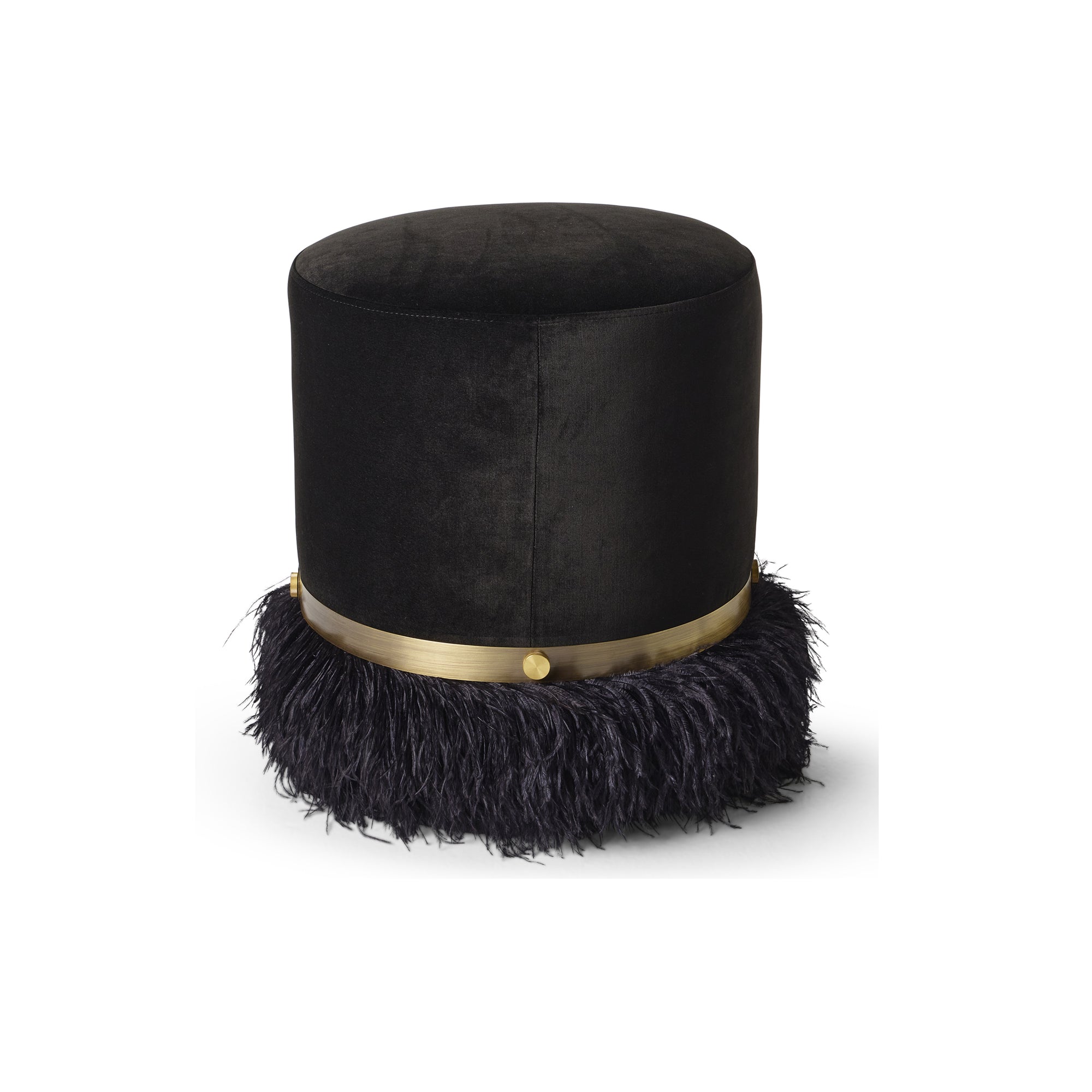 Ostrich Fluff Pouf Black Velvet