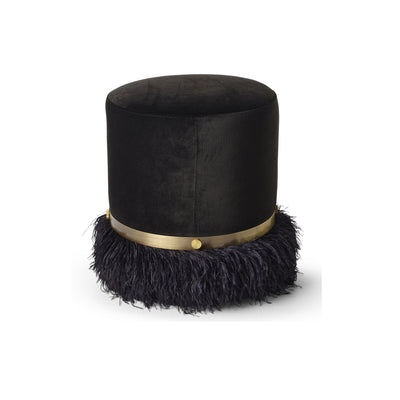Ostrich Fluff Pouf Black Velvet