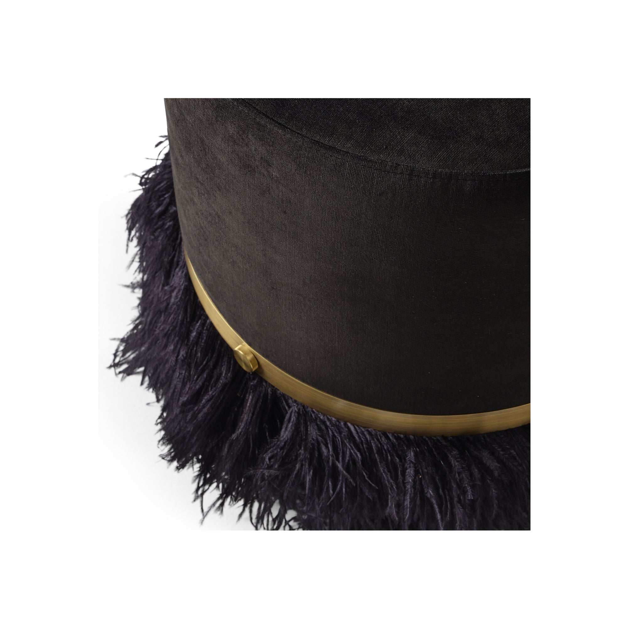 Ostrich Fluff Pouf Black Velvet