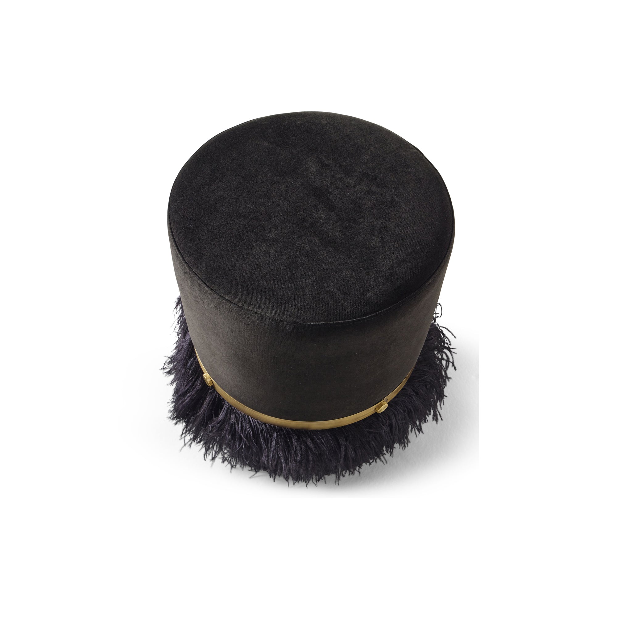 Ostrich Fluff Pouf Black Velvet