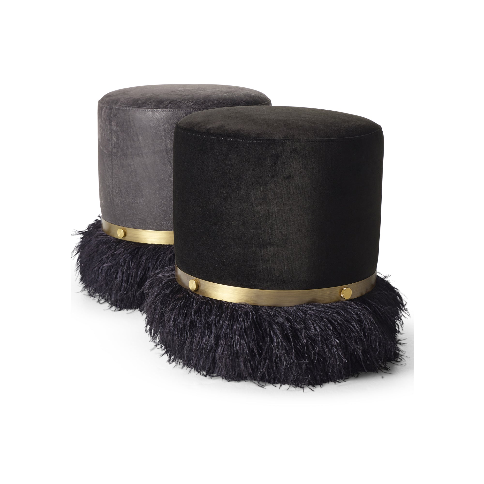Ostrich Fluff Pouf Black Velvet