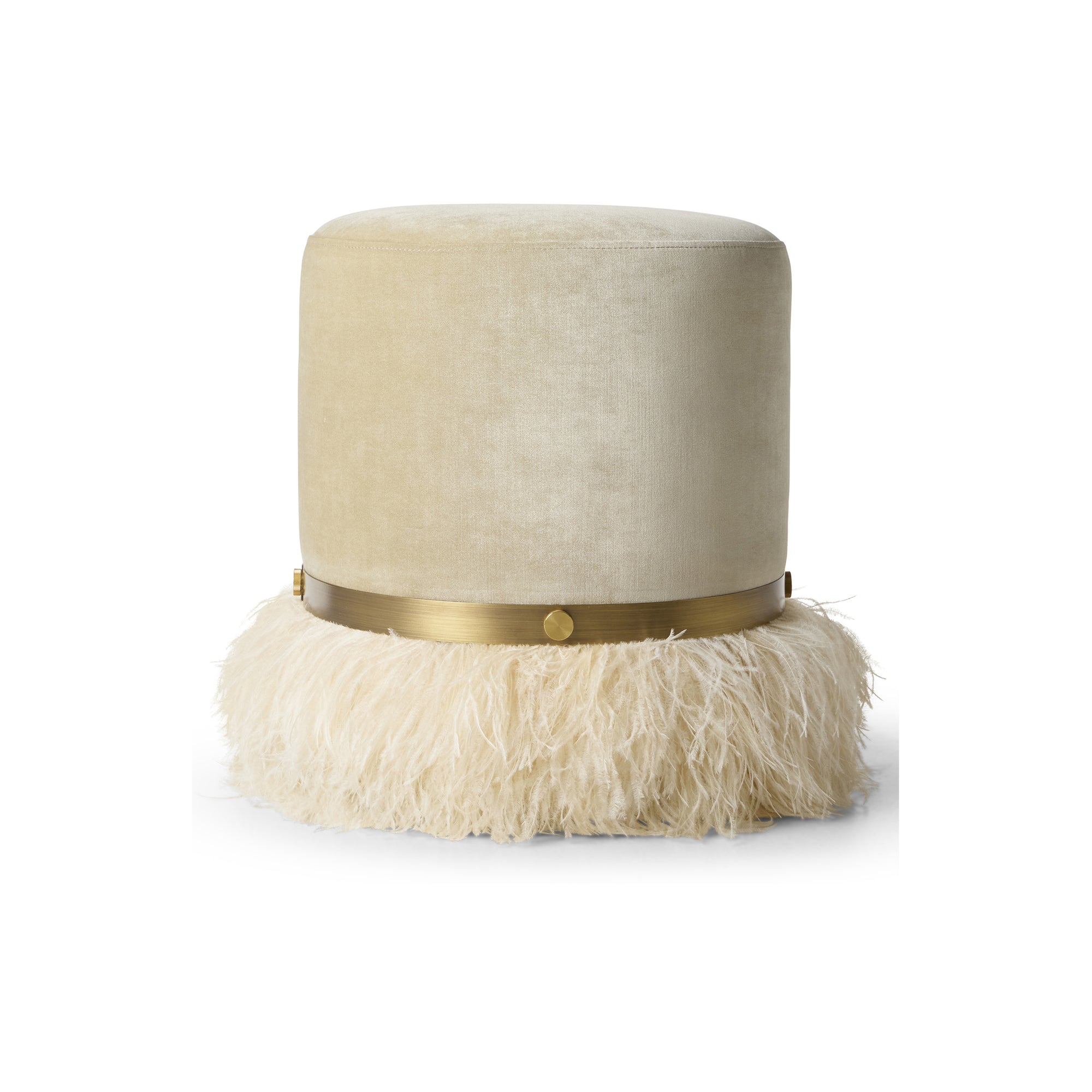 Ostrich Fluff Pouf Cream Velvet