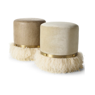 Ostrich Fluff Pouf Cream Leather