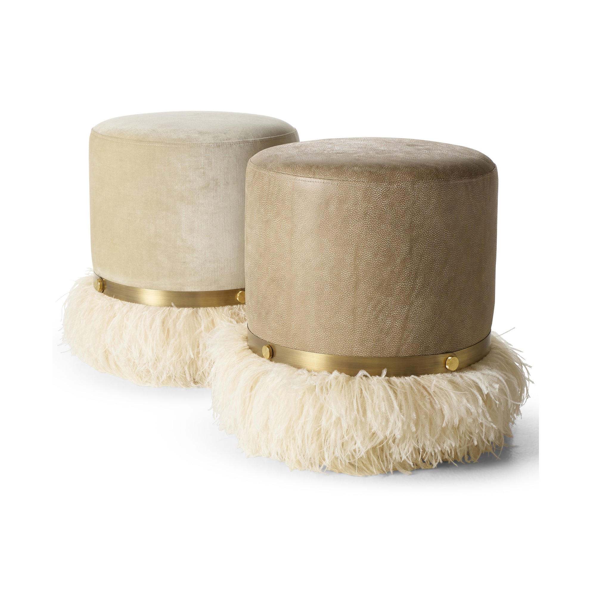 Ostrich Fluff Pouf Cream Leather