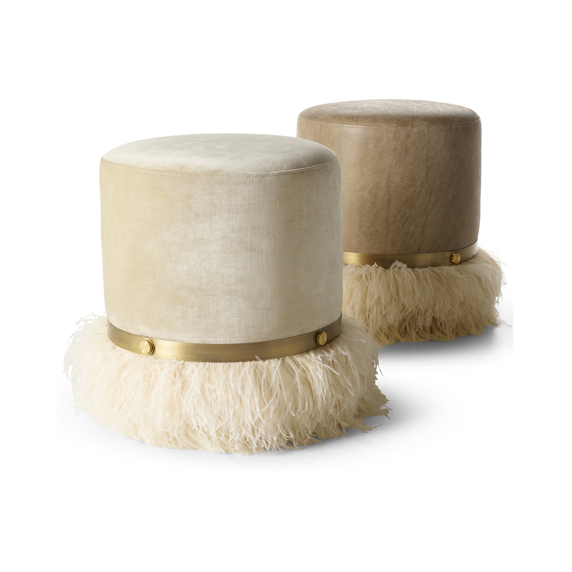 Ostrich Fluff Pouf Cream Leather
