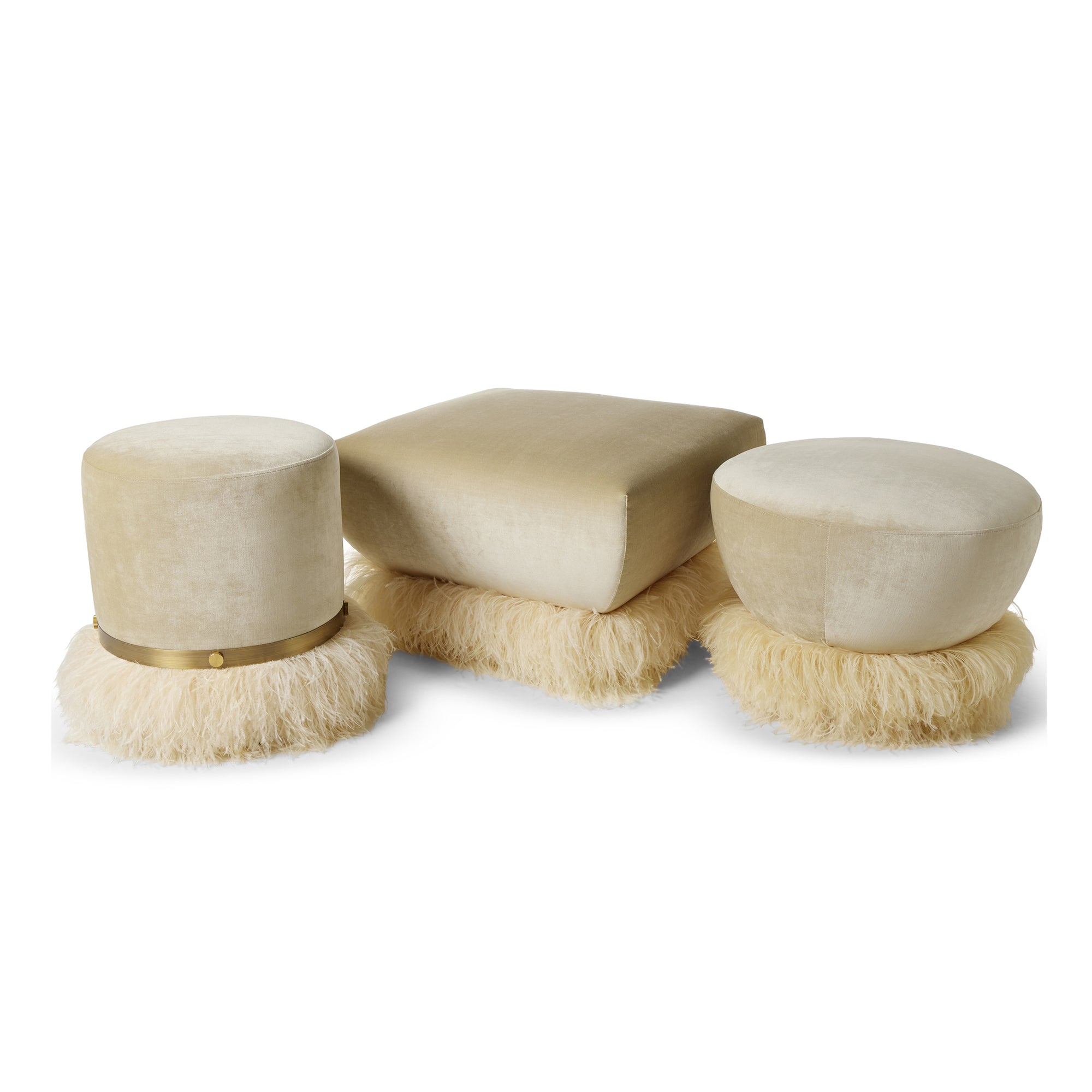 Ostrich Fluff Ottoman Cream Velvet Medium