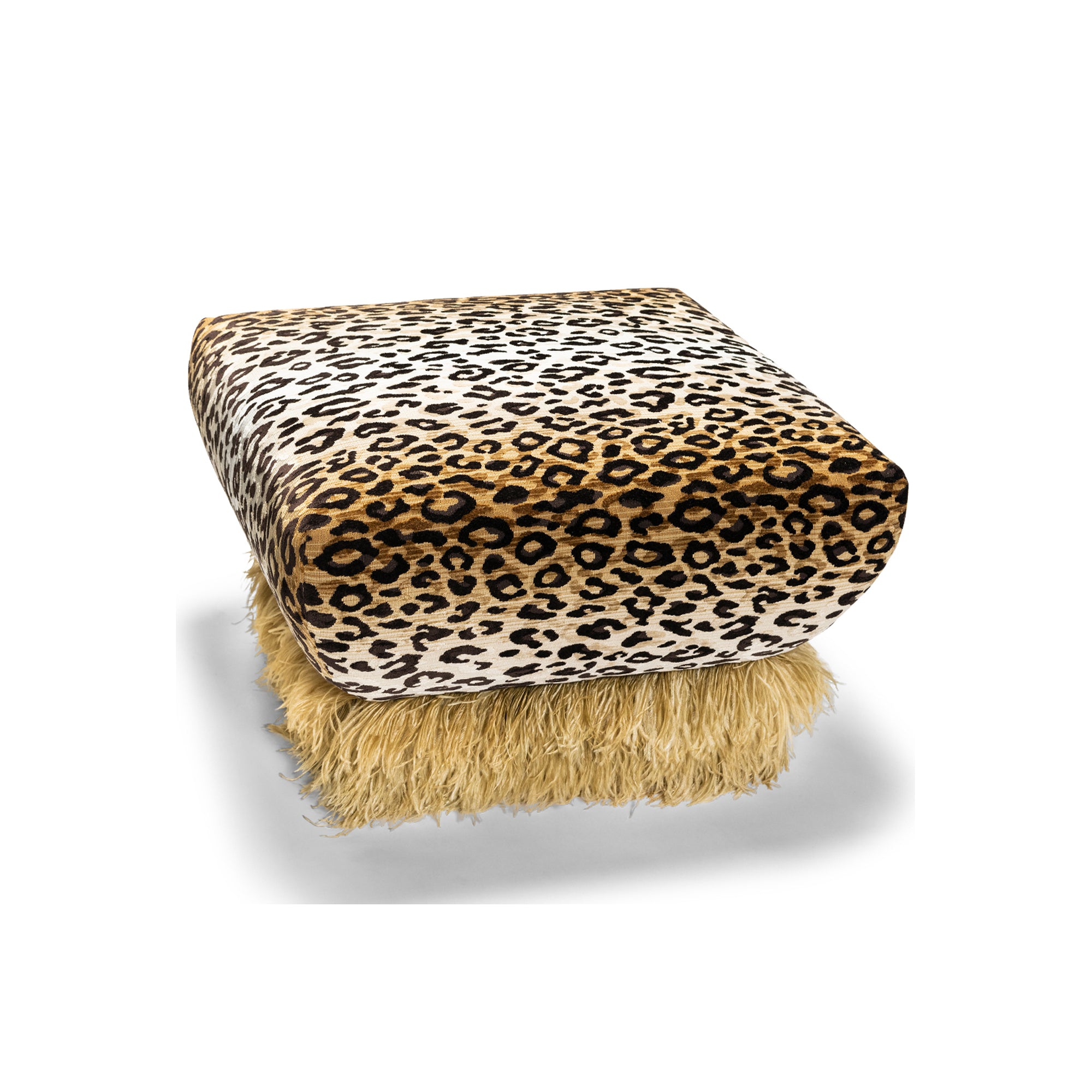 Ostrich Fluff Leopard Ottoman - Egg Designs