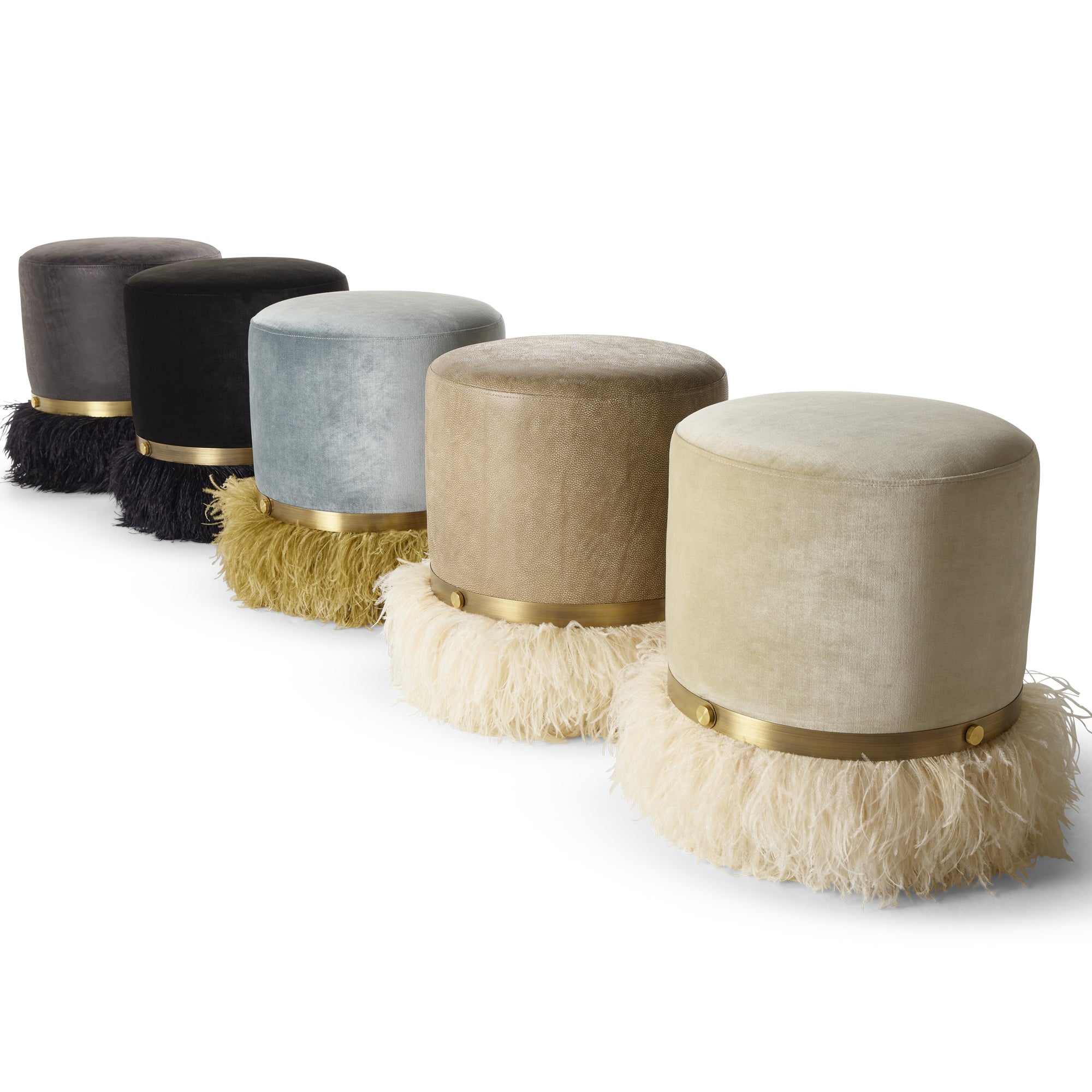 Ostrich Fluff Pouf Black Leather