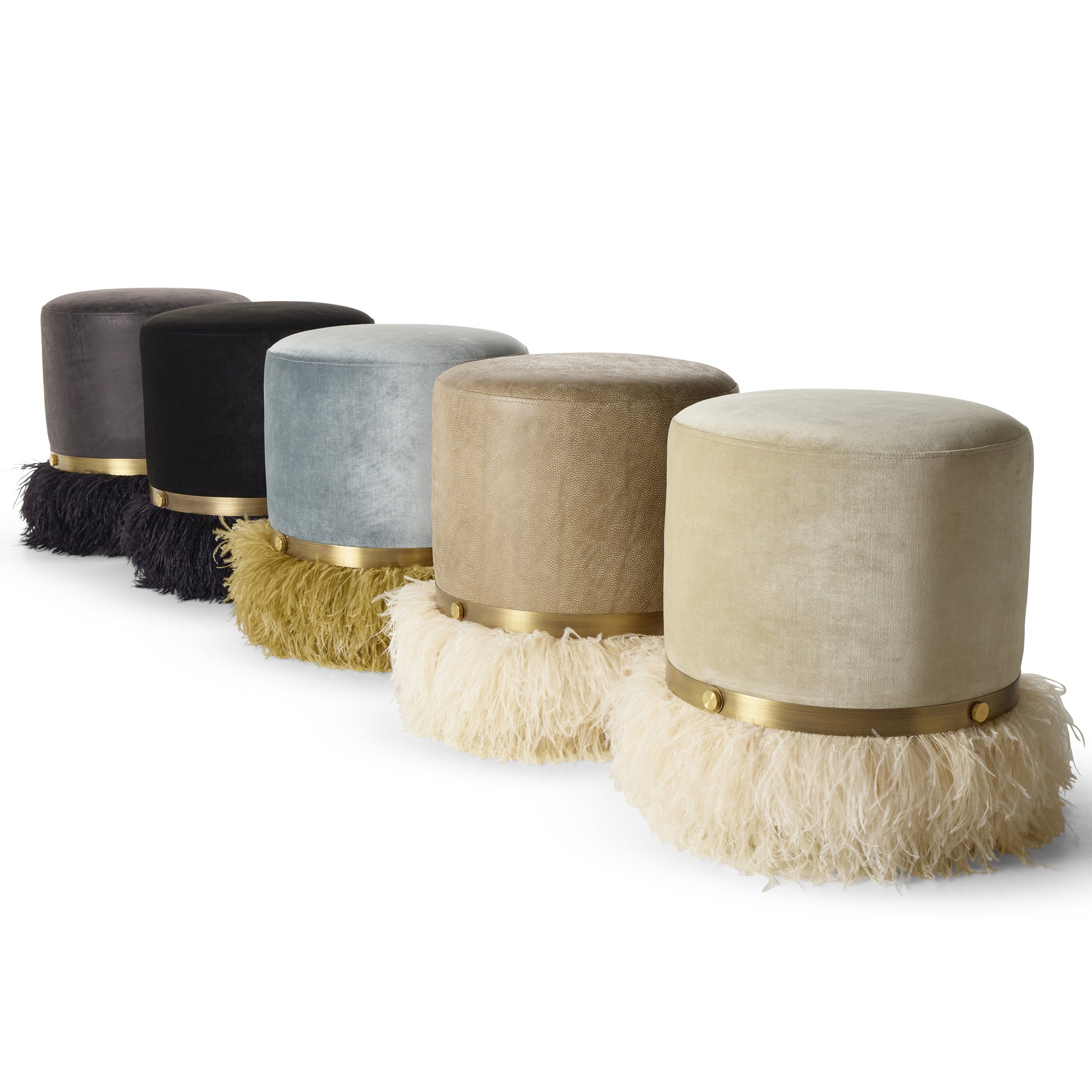 Ostrich Fluff Pouf Cream Leather