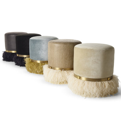 Ostrich Fluff Pouf Cream Leather